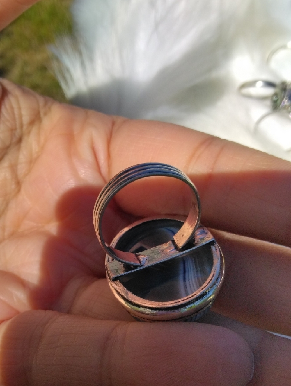 Blue Botswana Agate Silver Plated Gemstone Ring - Picture 4 of 4